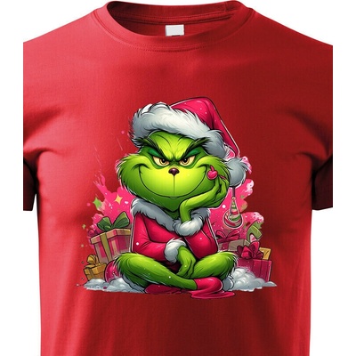 Dětské tričko Grinch s dárky Červená Canvas tričko Bezvatriko.cz 2385