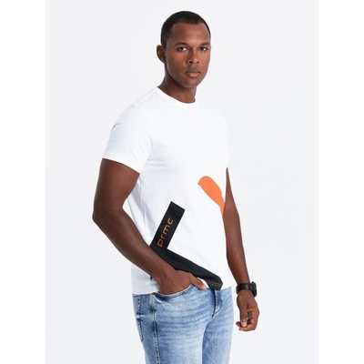 Ombre Clothing Мъжка памучна тениска с контрастен двуцветен печат - бяла V2 OM-TSPT-0219 Ombre Clothing Ombre Clothing | Byal | МЪЖЕ | S
