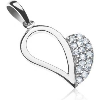 Šperky eshop Stříbrný přívěsek srdce se zirkony na jedné polovině Z5.19