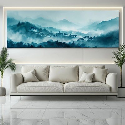 Obraz na plátně - Japonská vesnička Urojima skrytá v kopcích FeelHappy.cz Velikost obrazu (šířka x výška): 90 x 30 cm