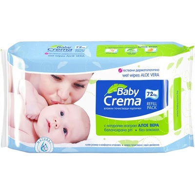 Baby crema мокри кърпи, Алое, 72 броя