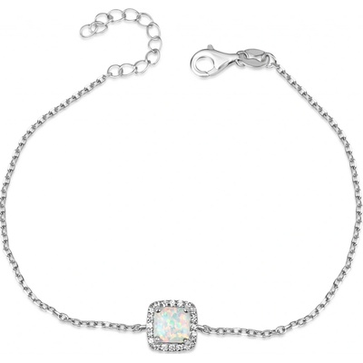 Meucci stříbrný náramek s bílým hranatým opálem a zirkony SB212