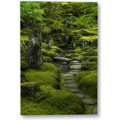 Plakát – Kamenná stezka v mechové zahradě 90 × 135 cm Bez rámu Ne Bez rámu