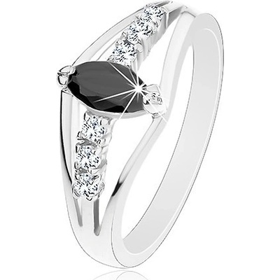 Šperky eshop Třpytivý prsten ve stříbrném odstínu čiré zirkonové linie barevné zrnko R28.1 Fialová