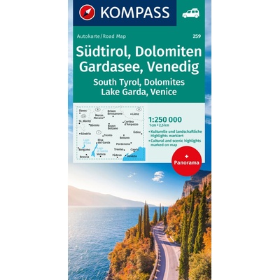 Südtirol, Dolomiten, Gardasee, Venedig 1: 250 000+ Panorama KOMPASS