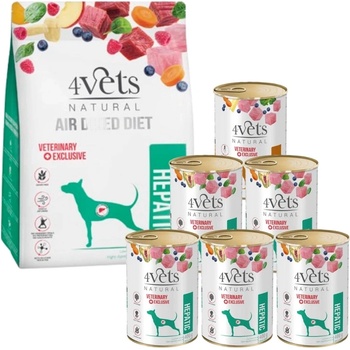 4Vets NATURAL Hepatic суха храна за кучета с чернодробни заболявания 1кг + влажна храна 6x400g