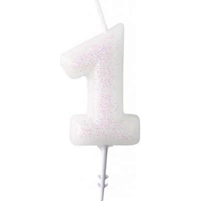 Narozeninová svíčka bílá se třpytkami "číslo 1", 4,5 cm