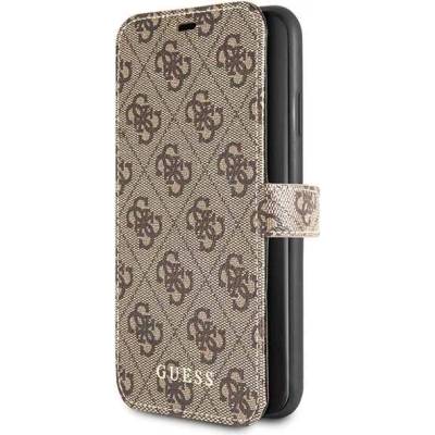 GUESS Booktype Case - дизайнерски кожен калъф, тип портфейл за iPhone 11 Pro Max (кафяв)