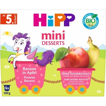 Hipp Био десерт Hipp - Банани и ябълки, 5 м+, 4 х 100 g (5820)