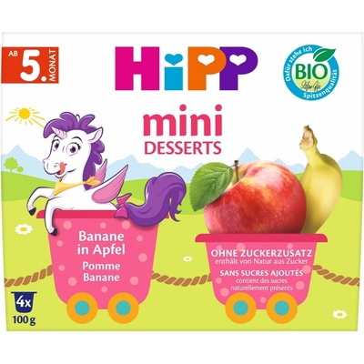 Hipp Био десерт Hipp - Банани и ябълки, 5 м+, 4 х 100 g (5820)