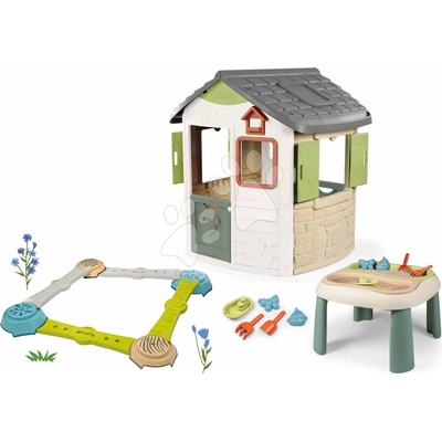 Smoby Set domček a dobrodružná dráha Life Jura Lodge rozšíriteľný s kŕmidlom a stôl na vodu a piesok