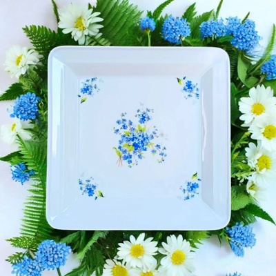 Český porcelán Dubí Tanier štvorhranný 21,5 cm NEZÁBUDKY
