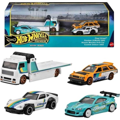 Mattel Hot Wheels prémiový angličák 3 ks s týmovým tahačem drift