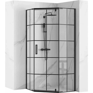 Rea Душ кабина Rea Hex петоъгълна с въртяща се врата 90x90 матово черно (5902557367078)