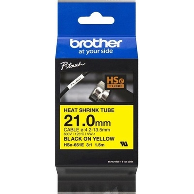 Brother originál páska do tlačiarne štítkov, Brother, HSE-651E, čierny tlač/žltý podklad, 1.5m, 21mm HSE651E