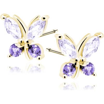 Meucci Pozlacené stříbrné motýlí náušnice s fialovými zirkony – SLE454