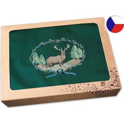 Povlečení Plus Pánská zástěra pro myslivce v dárkovém balení zelená 72x100 Jelen v lese