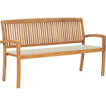 vidaXL Стифираща градинска пейка с възглавница, 159 см, тик масив (3063308)