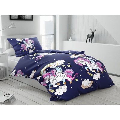 Textilomanie bavlna obliečky Unicorn modré 70x90 140x200