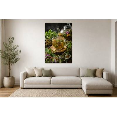 Obraz na plátně – Bylinný nápoj v průhledném šálku 90 × 135 cm
