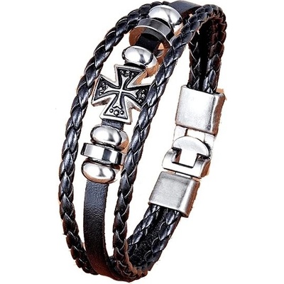 Predator Q1 Kožený náramek kříž černá SLPP1096 19 cm