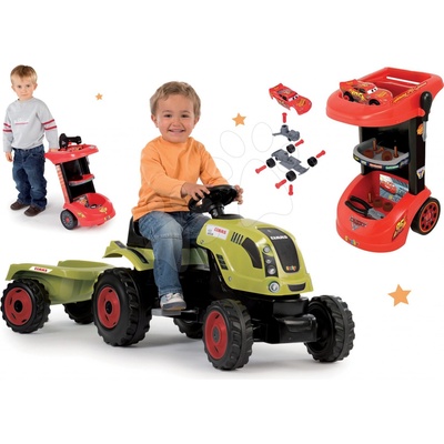 Smoby set traktor Claas Farmer XL na šliapanie s prívesom a pracovný stôl na kolieskách Autá 3 s autíčkom 710114 11