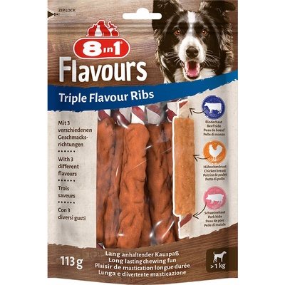 8in1 3 + 1 подарък! 8in1 Triple Flavours - Ribs пръчици за дъвчене, 4 x 6 броя