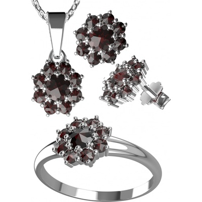 A-B A set of silver jewelry with a scattering of natural Czech garnet 20000051