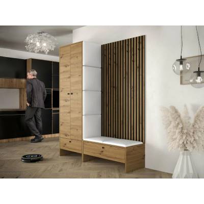 BALMA III Předsíňová stěna lamelami a čalouněnými DUB Soft 17 ekokůže bílá Mirjan BALMA III Artisan černý Soft 17