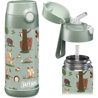 Jarlson Charli dětská nerezová termoláhev s brčkem Lesní zvířátka 350 ml