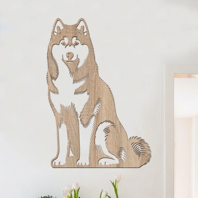 dřevo života Dřevěný obraz psa Husky Zvolte rozměr šxv (cm): 42x60, Zvolte barvu dekoru: Dub Sonoma