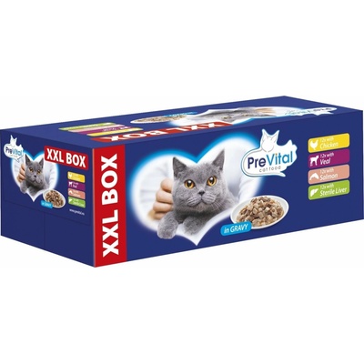 Prevital XXL Box S kuracím teľacím lososom a pečeňou v omáčke 48 x 100 g