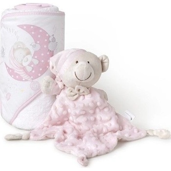 Interbaby SET OSUŠKA froté 100x100 Medvídek spí + PŘÍTULKA ružová