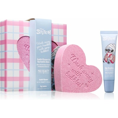 Mad Beauty Disney Stitch Pamper Fizzer bomba do kúpeľa 100 g + Mad Beauty Stitch Pamper Lip Balm balzam na pery 10 ml