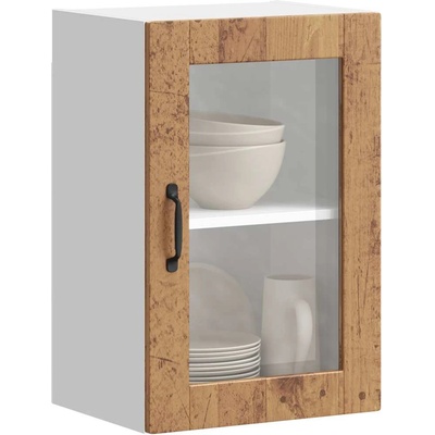 vidaXL Кухненски стенен шкаф със стъклена врата "Porto" старо дърво (854015)