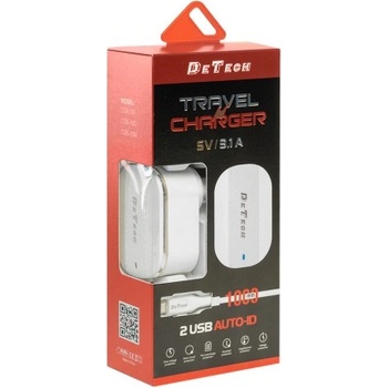 Image 1 of Зарядно устройство DeTech DE-15M 5V/3.1A 2USB C Micro USB Кабел 1.0м (Зарядно устройство DeTech DE-15M 5V/3.1A 2USB C Micro USB)