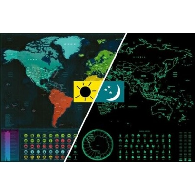 GLOW svietiaca mapa sveta - svieti v tme