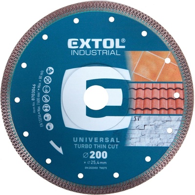 EXTOL INDUSTRIAL kotúč diamantový rezný, turbo Thin Cut, suché aj mokré rezanie, priemer 200 × 25,4 × 2 mm, 8703046