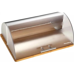 KLAUSBERG Кутия за хляб Klausberg KB 7096, 39 см, Метал, Дървена основа, Инокс/Кафяв (9999KB7096) - topmarket