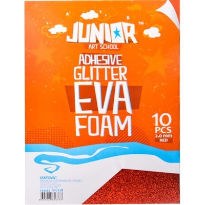 Dekorační pěna EVA červená glitter A4, tloušťka 2,0 mm, samolepící, 10ks