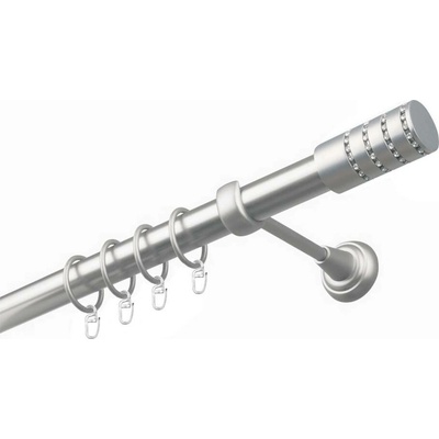 OK-GarnýžeCZ Garnýž kovová jednořadá 25mm Cylinder crystal satina 110 cm do stěny / kroužky s háčkem