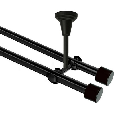 OK-GarnýžeCZ Garnýž kovová dvouřadá 16mm Pullo Double černá 340 cm do stropu / na tunýlek - bez kroužků