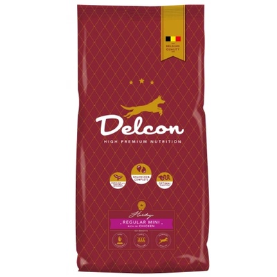 Delcon Dog Regular Mini Chicken High Premium Adult - супер премиум суха храна за пораснали кучета от мини породи с пиле и ориз, 12 кг - Белгия