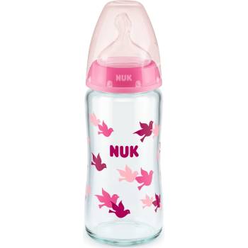 Nuk Стъклено шише със силиконов биберон Nuk - First Choice, TC, 240 ml, розово (10745121)