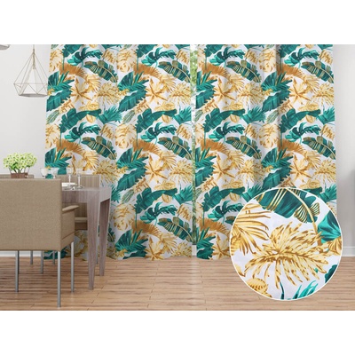 Biante Bavlnený záves Sandra SA-245 Zelené a zlaté tropické listy 150x190 cm