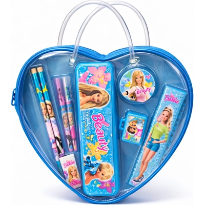 Ученически комплект Barbie в сърцевидна чантичка 7 части