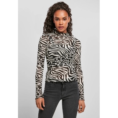 Urban Classics Дамска блуза в черно и бяло Urban Classics Ladies AOP Mesh Turtleneck LongsleeveUB-TB4519-01248 - Бял, размер XS