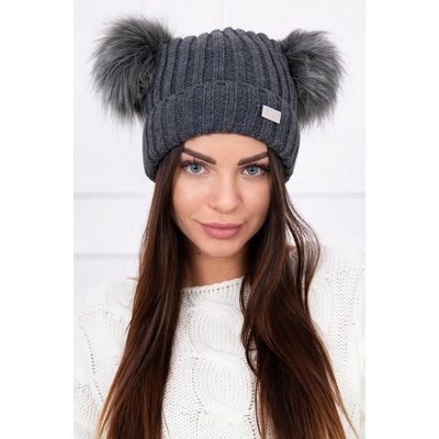 Fashionweek dámská zimní čepice se dvěma bambulkami K2 grafitová