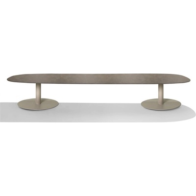 Tribu T-Table Tribu oválný 240 x 98 x 35 cm rám lakovaná nerez linen deska teak