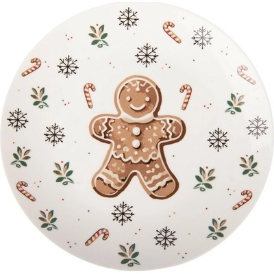Clayre & Eef Porcelánový dezertní talířek s perníčkem Gingerbread Magic 20 x 2 cm